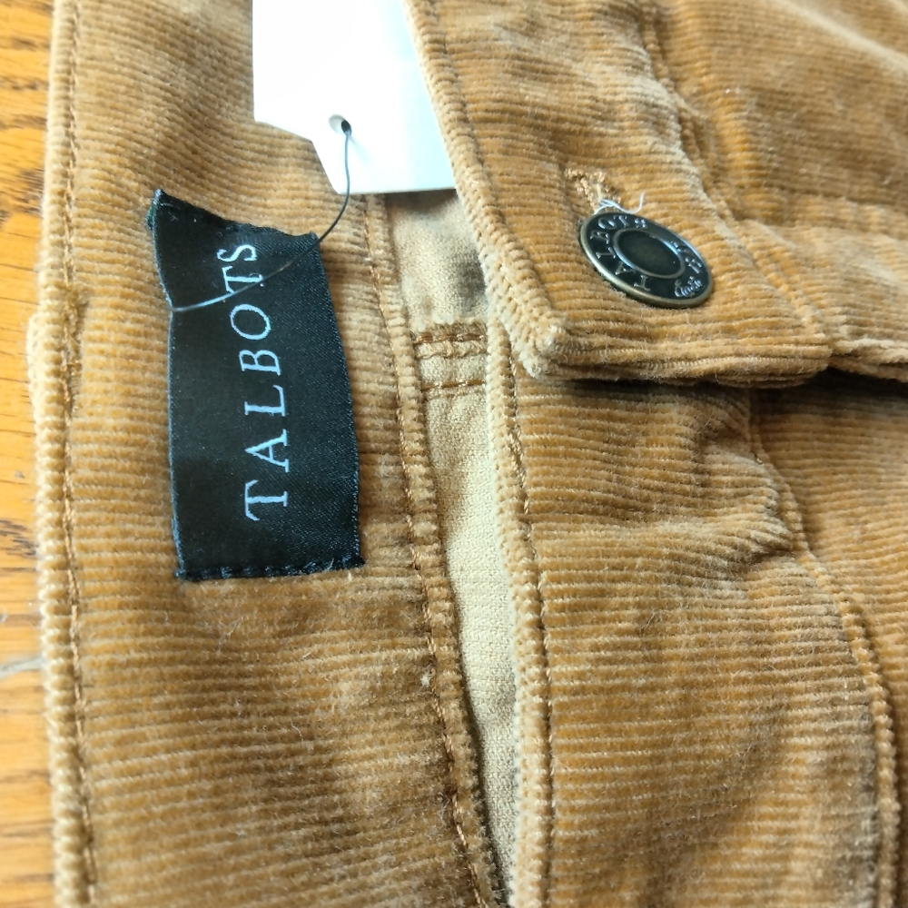 Talbots Yellow Brown Corduroy Straight Leg Slimming High Waist Pants Size 16P